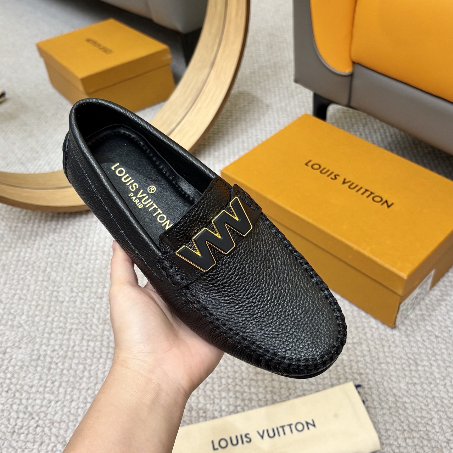 Louis Vuitton Men's Black Leather Monogram Driving Loafers Size 38-46 6 i1742590790585 9093 0 4