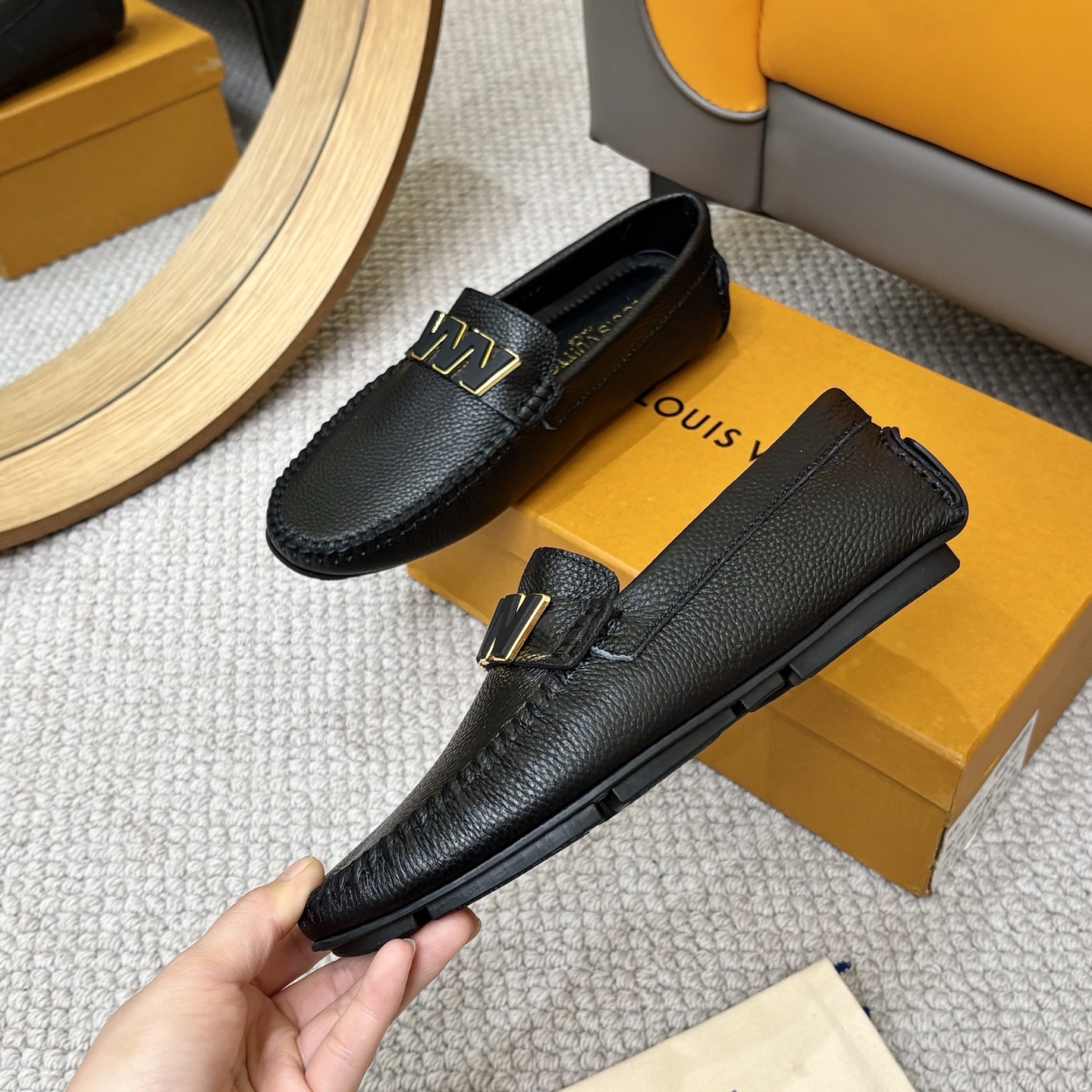 Louis Vuitton Men's Black Leather Monogram Driving Loafers Size 38-46 5 i1742590792789 8750 0 3