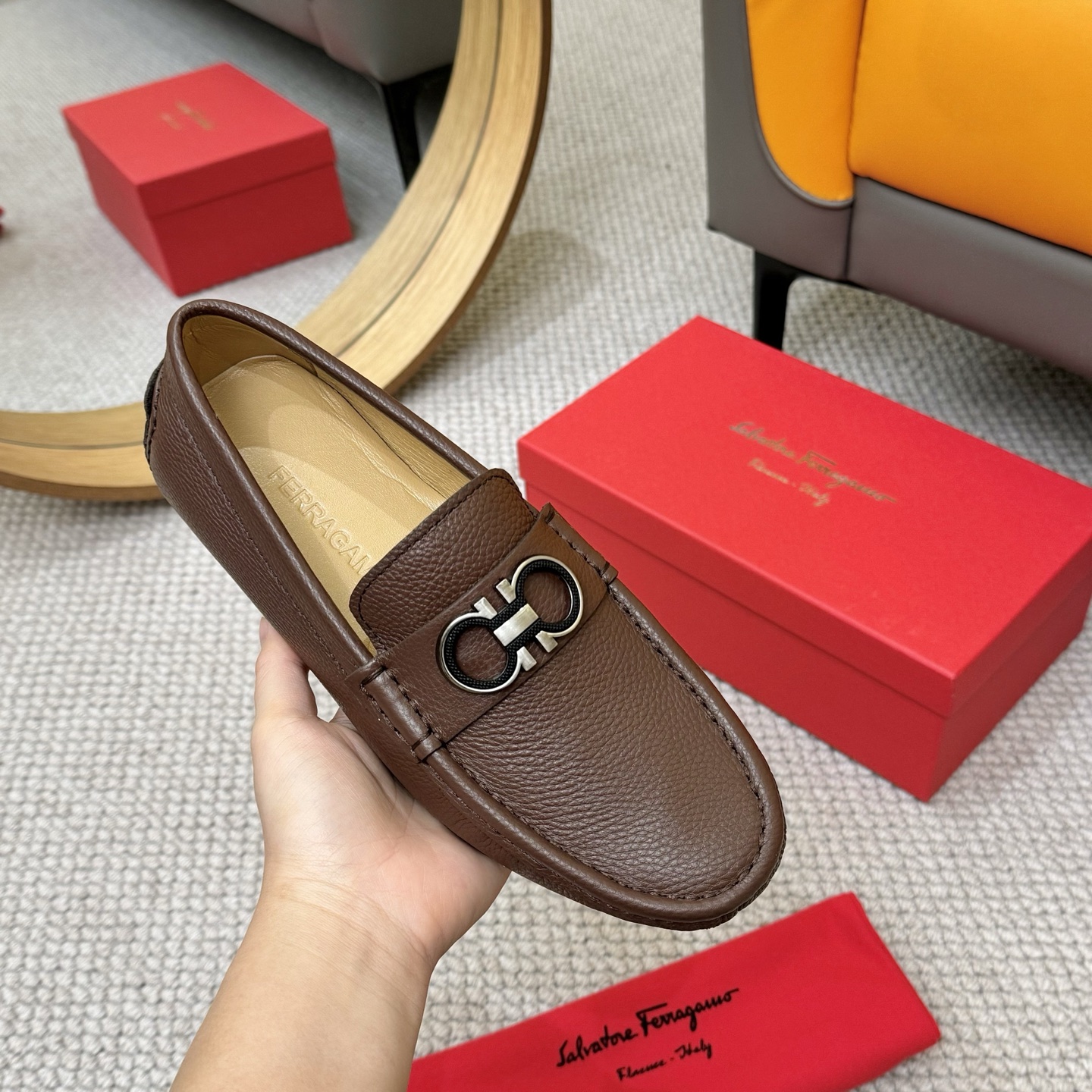 Salvatore Ferragamo Men's Leather Loafers with Iconic Buckle - Brown 6 i1743699702276 8288 0 4