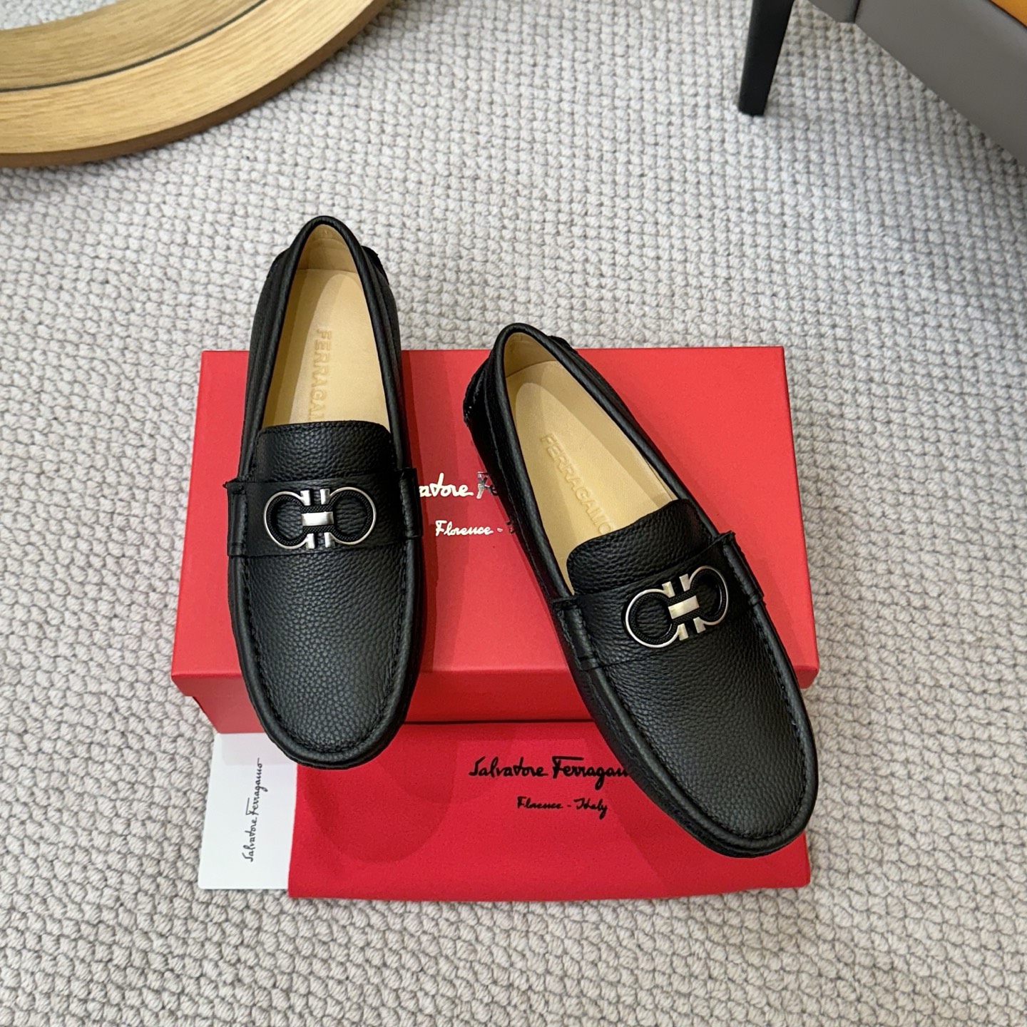 Salvatore Ferragamo Men's Black Leather Loafers with Iconic Buckle 2 i1743699780678 3531 0 0