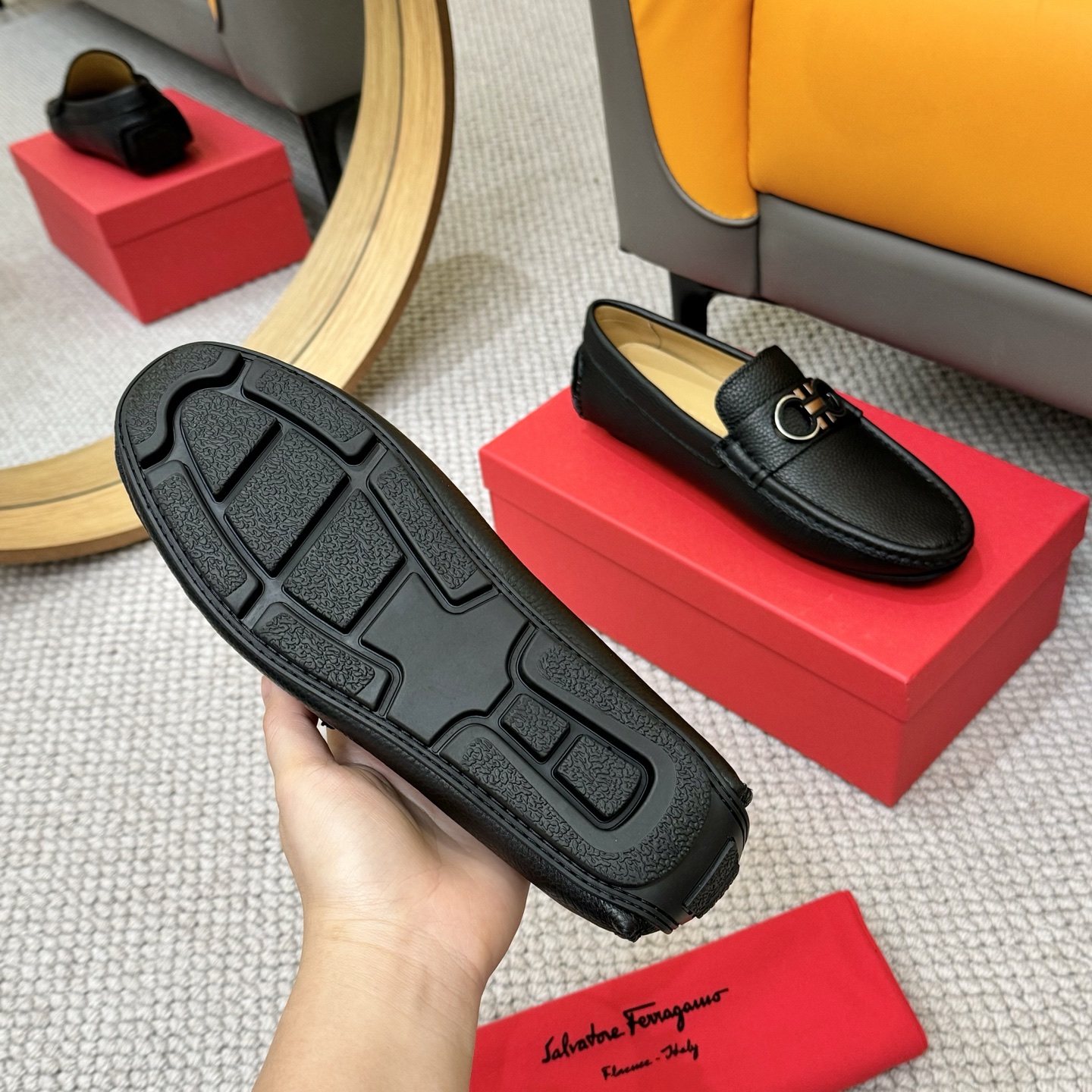 Salvatore Ferragamo Men's Black Leather Loafers with Iconic Buckle 8 i1743699780709 5340 0 6