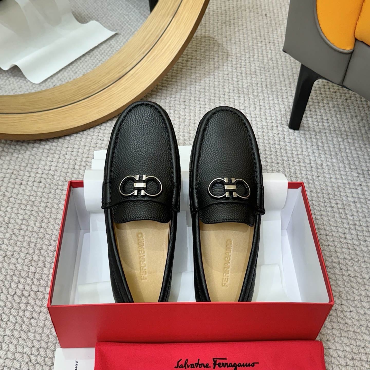 Salvatore Ferragamo Men's Black Leather Loafers with Iconic Buckle 3 i1743699780716 2413 0 1
