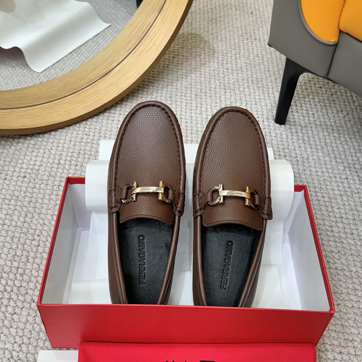 Salvatore Ferragamo Men's Brown Leather Loafers with Signature Buckle 3 i1743699863897 299 0 1