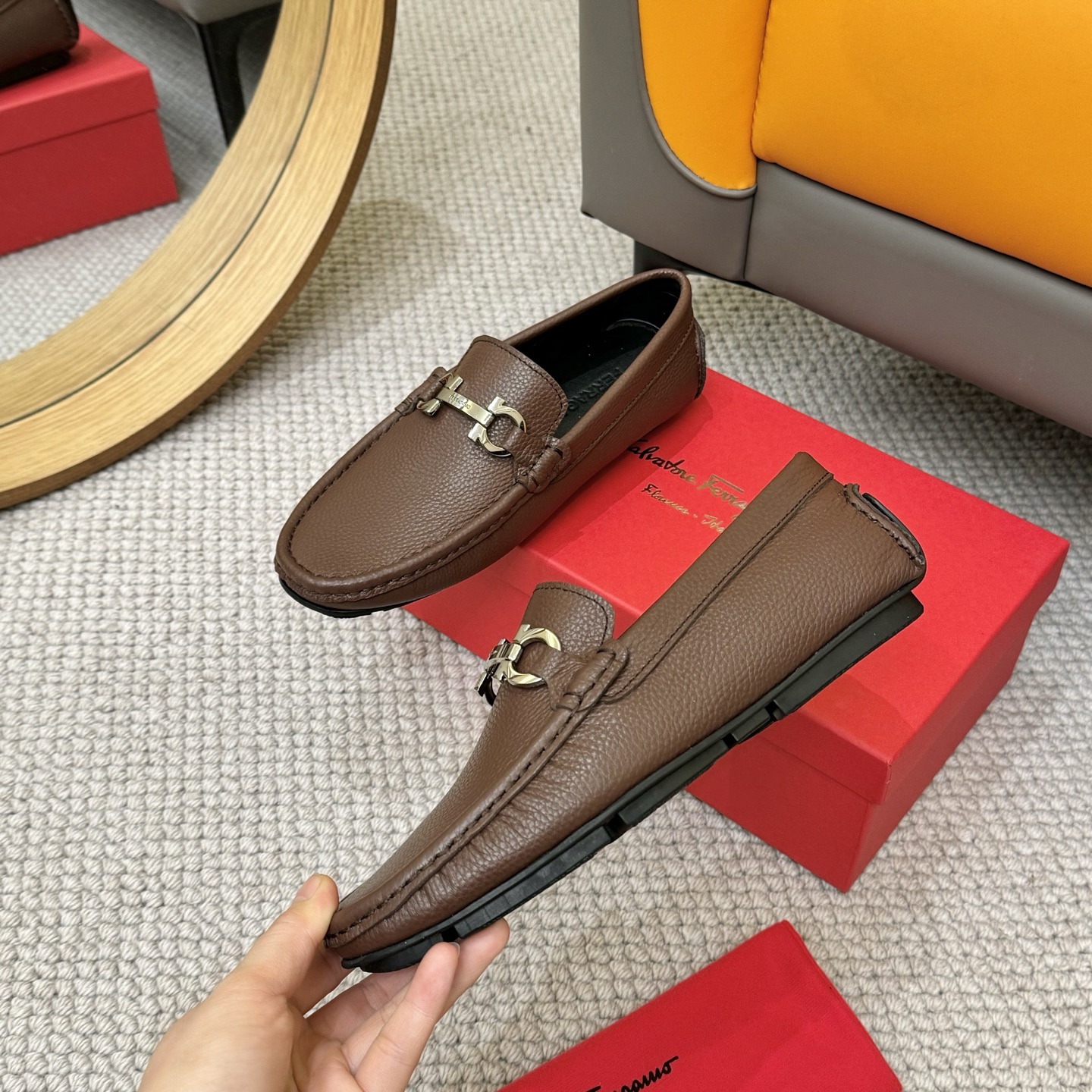 Salvatore Ferragamo Men's Brown Leather Loafers with Signature Buckle 5 i1743699863926 2538 0 3
