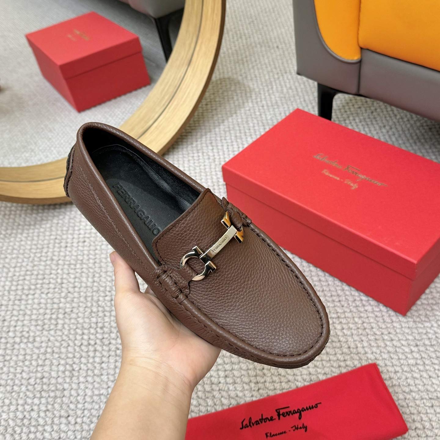 Salvatore Ferragamo Men's Brown Leather Loafers with Signature Buckle 6 i1743699863938 8513 0 4