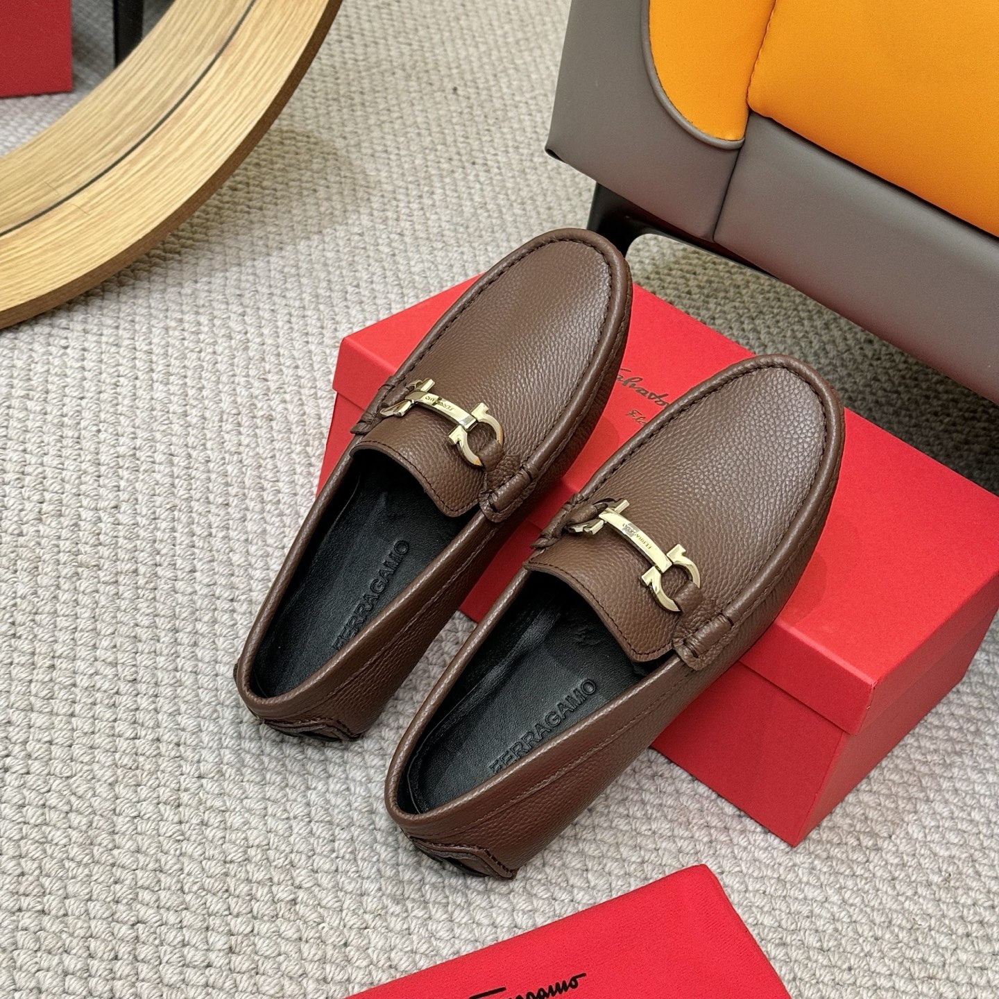 Salvatore Ferragamo Men's Brown Leather Loafers with Signature Buckle 9 i1743699863951 365 0 7