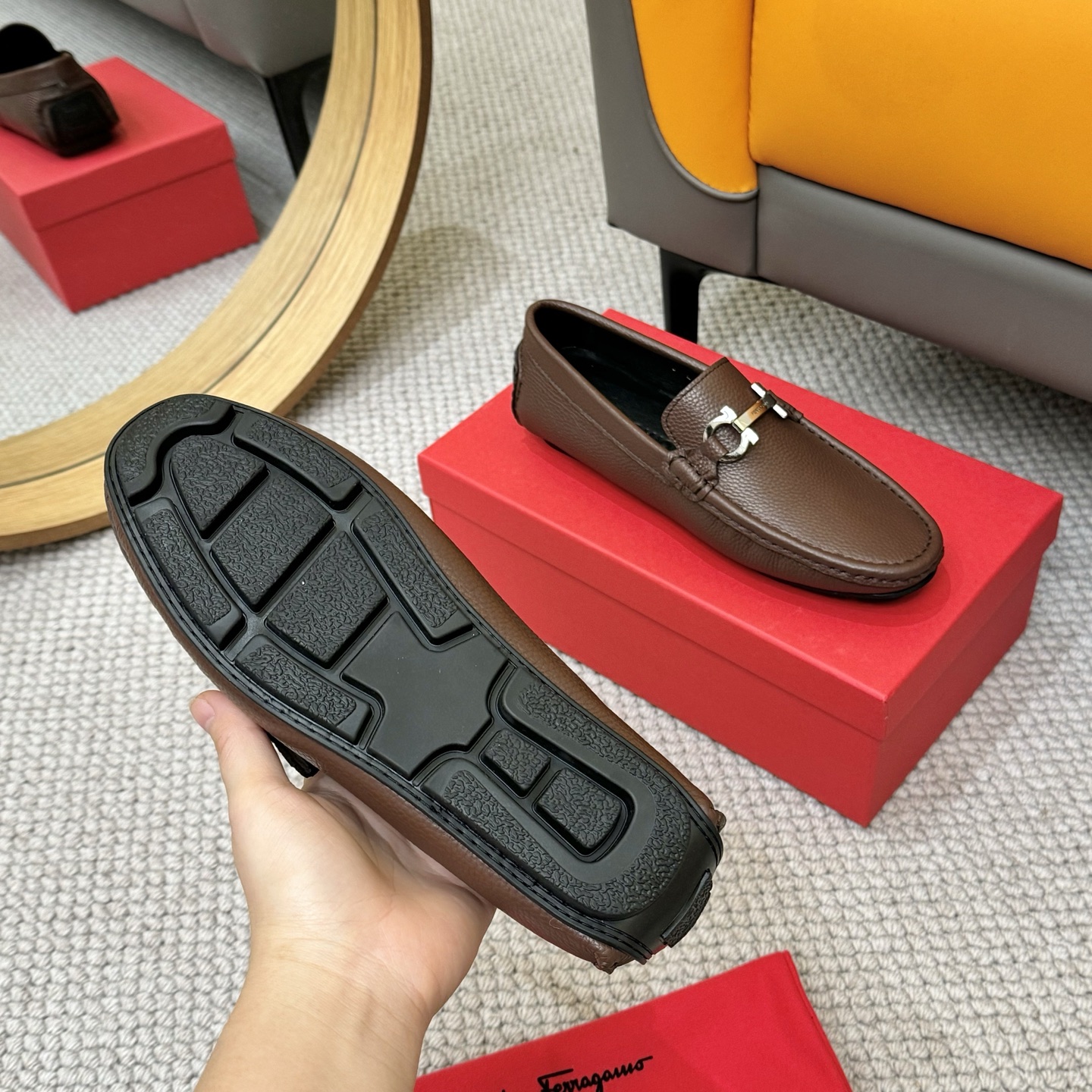Salvatore Ferragamo Men's Brown Leather Loafers with Signature Buckle 8 i1743699863962 7482 0 6