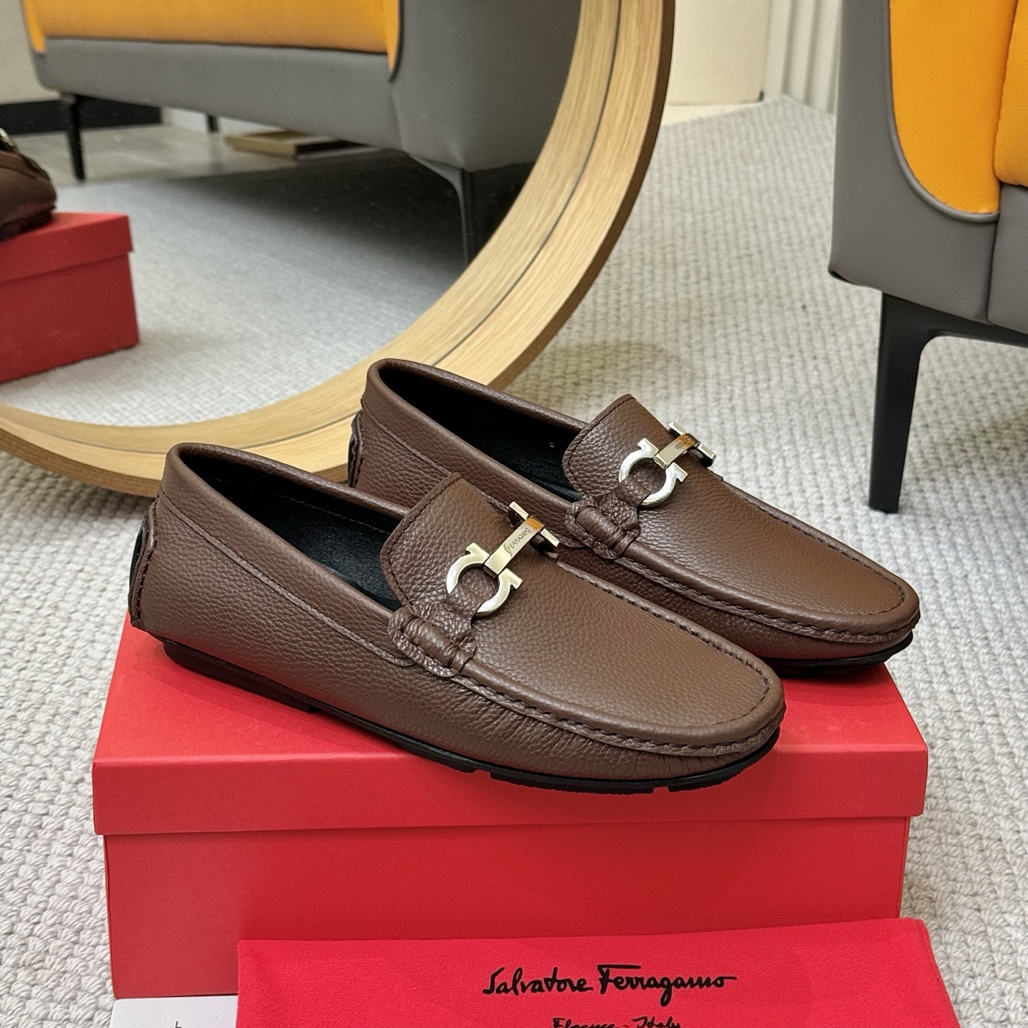 Salvatore Ferragamo Men's Brown Leather Loafers with Signature Buckle 4 i1743699864924 6714 0 2