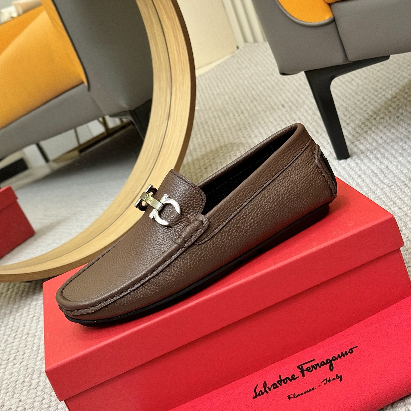 Salvatore Ferragamo Men's Brown Leather Loafers with Signature Buckle 7 i1743699864944 3145 0 5