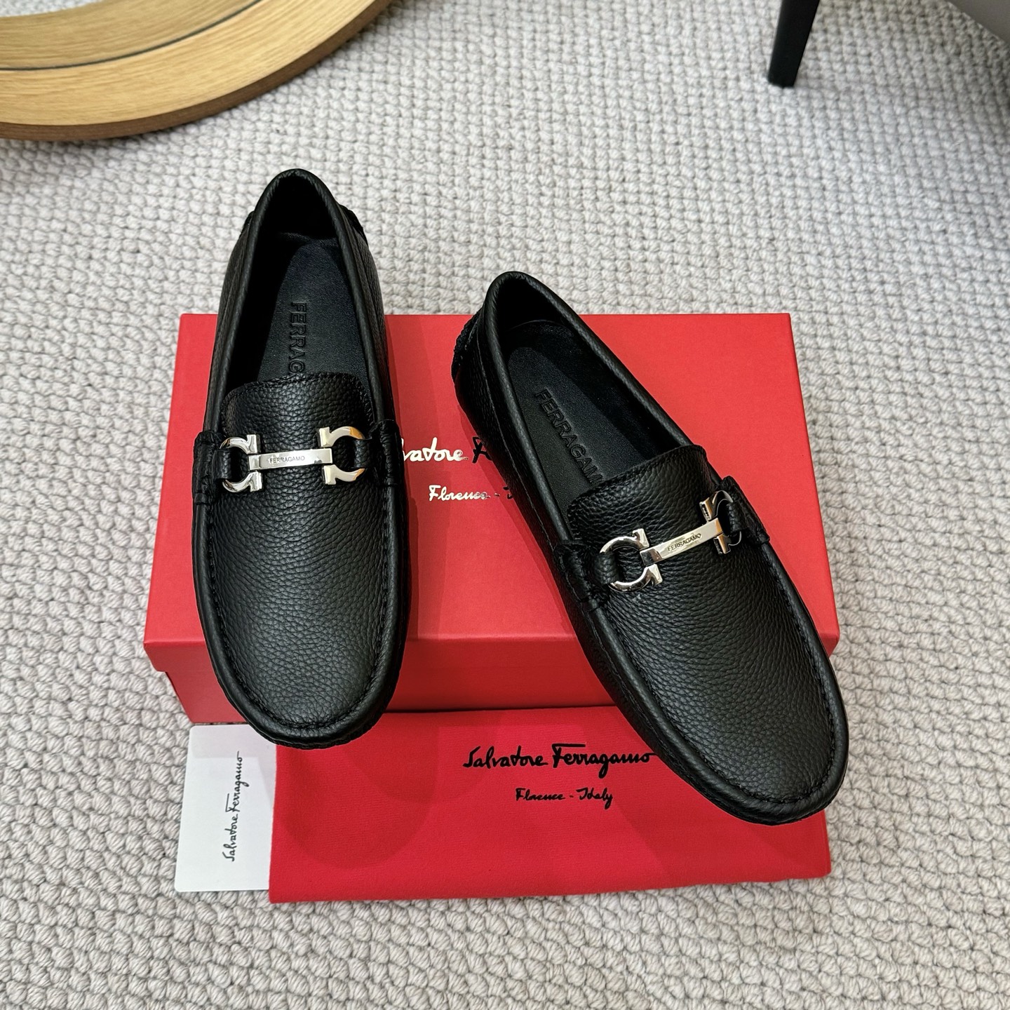 Salvatore Ferragamo Men's Leather Loafers with Iconic Buckle 1 Salvatore Ferragamo Men's Leather Loafers with Iconic Buckle