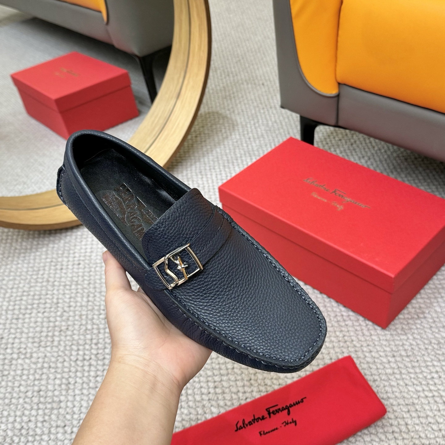 Salvatore Ferragamo Men's Leather Loafers with Buckle Detail, size 38-46 6 i1743700101178 2815 0 4