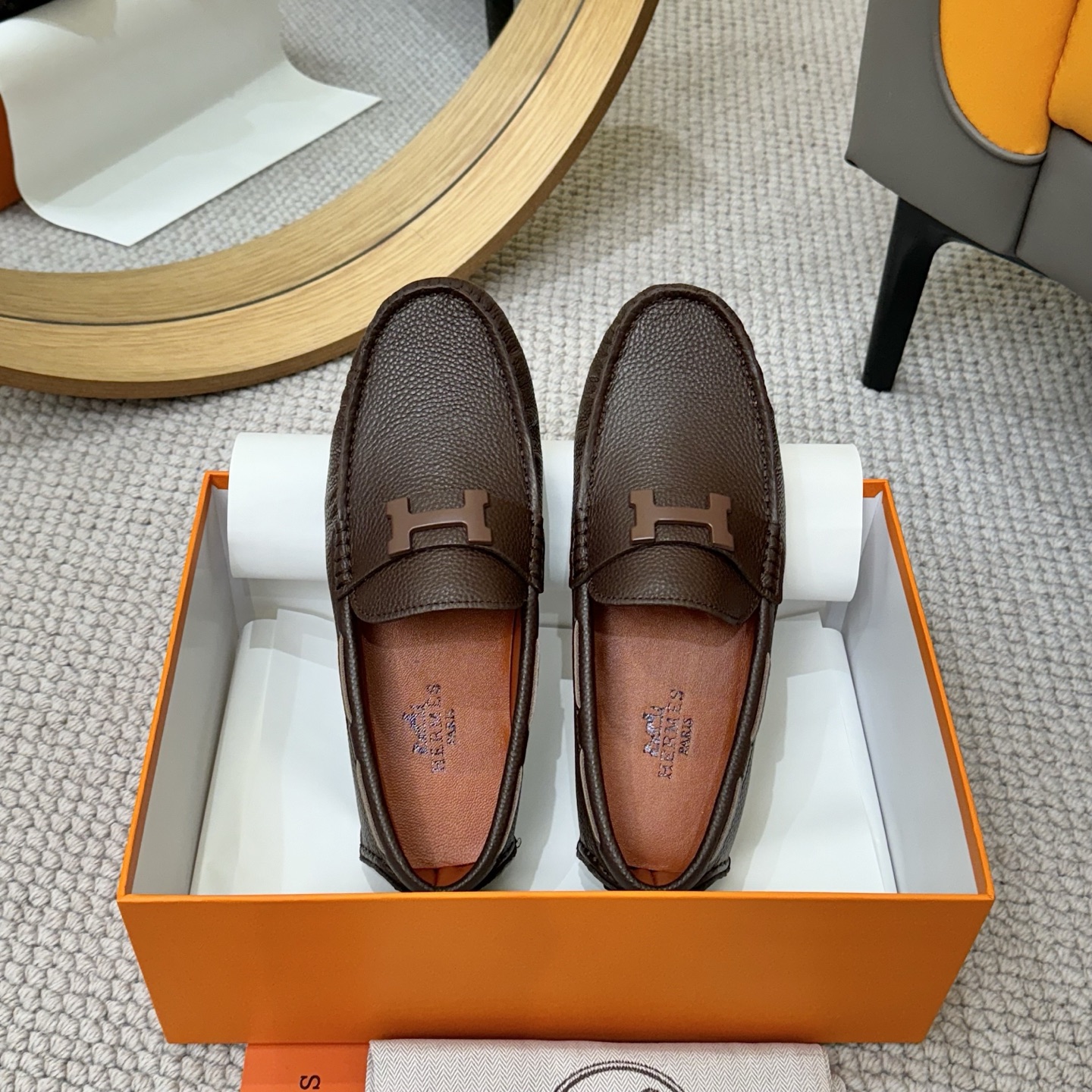 Hermes Men's Leather Loafers - Comfortable & Stylish Slip-Ons, Size 38-44 3 i1743700449688 8674 0 1