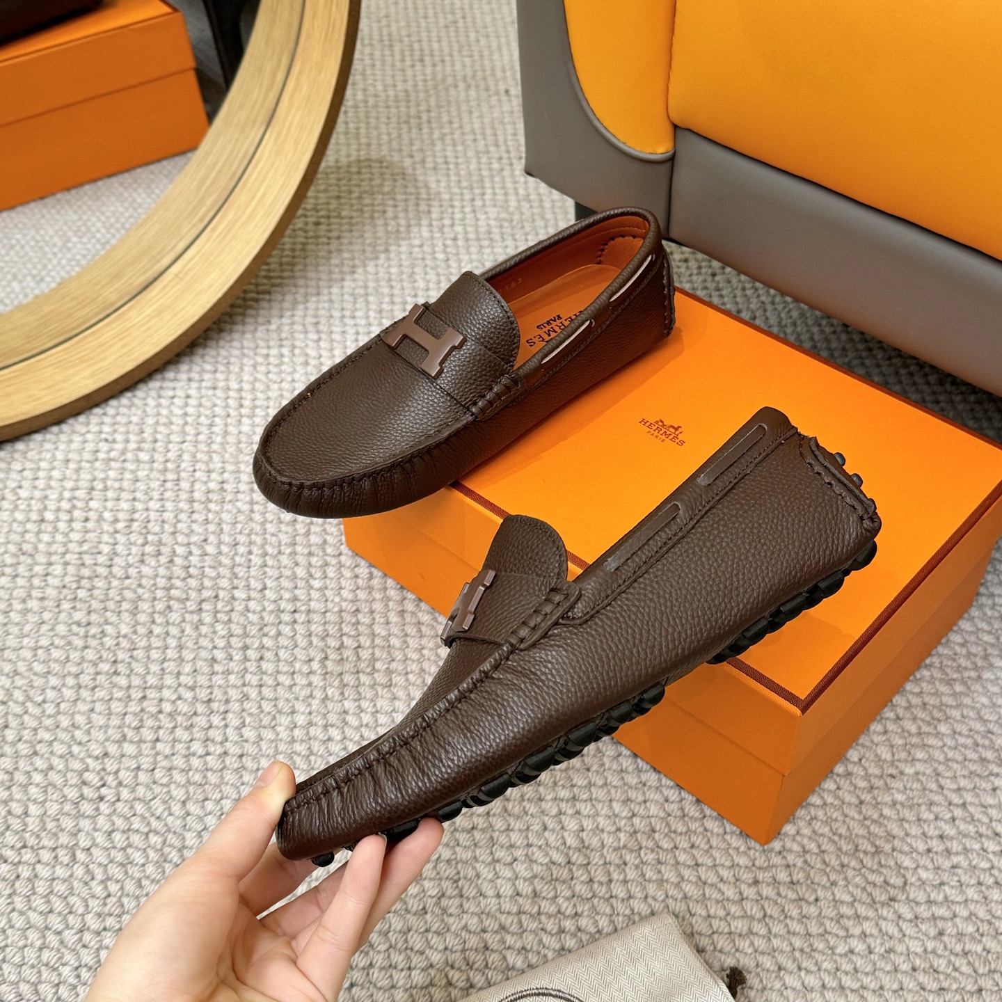 Hermes Men's Leather Loafers - Comfortable & Stylish Slip-Ons, Size 38-44 5 i1743700449717 1317 0 3