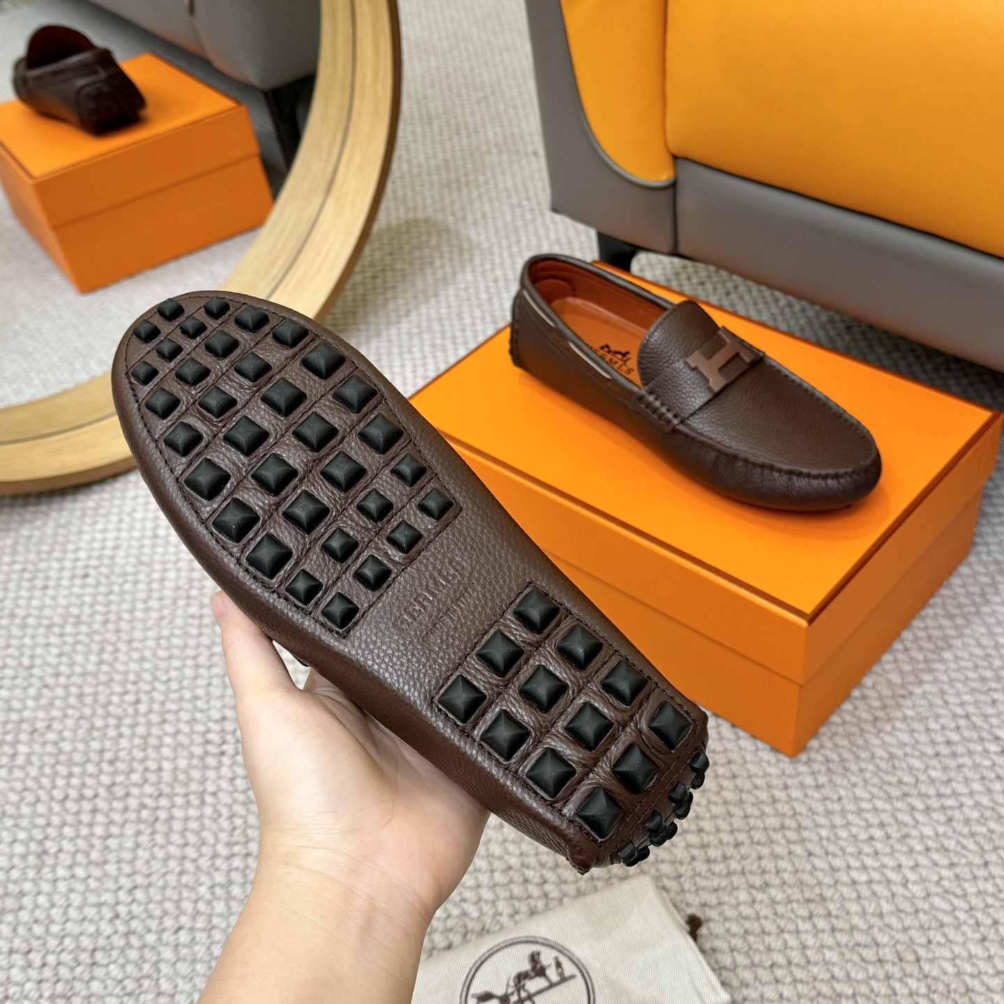 Hermes Men's Leather Loafers - Comfortable & Stylish Slip-Ons, Size 38-44 8 i1743700449719 7673 0 6