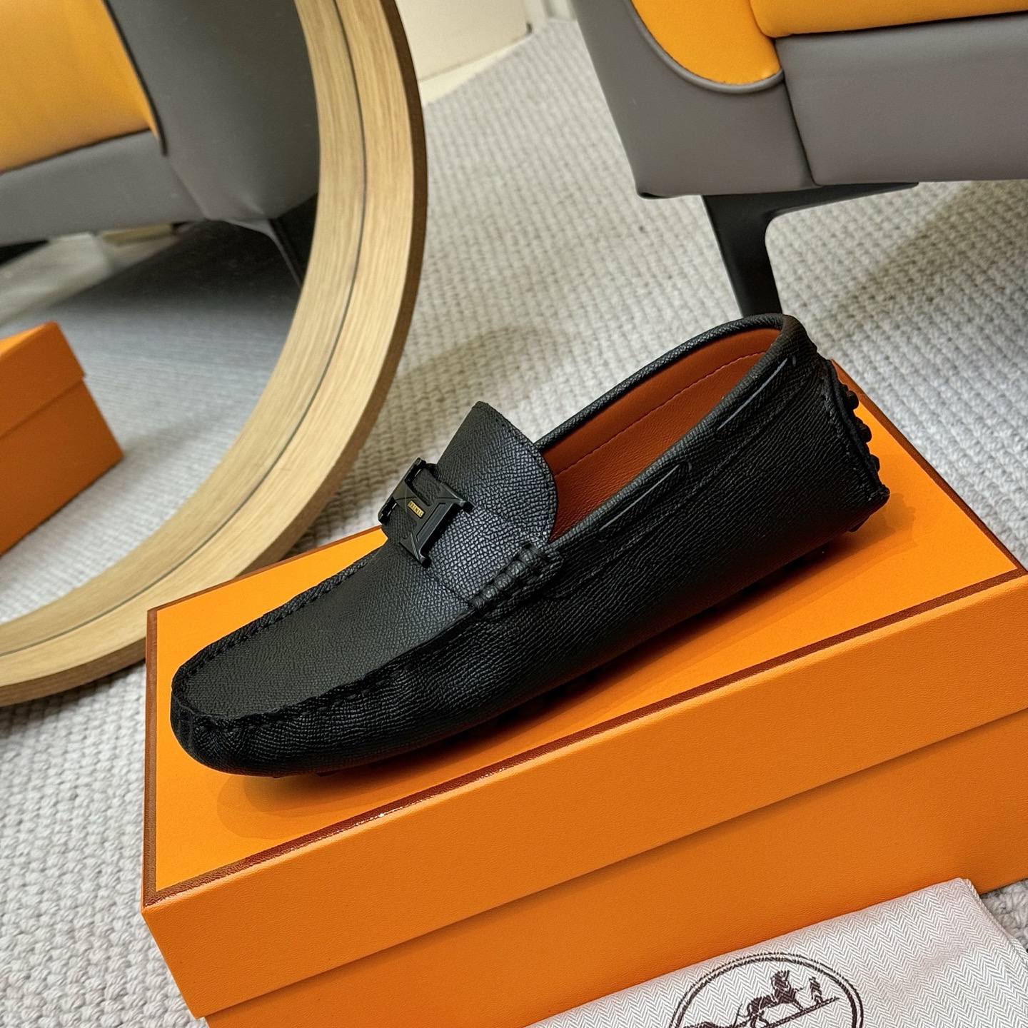 Hermes Men's Black Leather Loafers with Sheepskin Lining, Sizes 38-46 7 i1743700490033 5723 0 5
