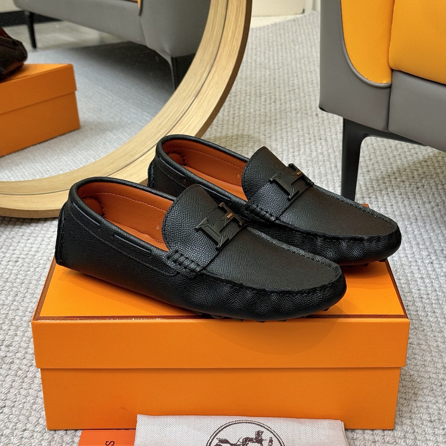 Hermes Men's Black Leather Loafers with Sheepskin Lining, Sizes 38-46 4 i1743700491421 3881 0 2
