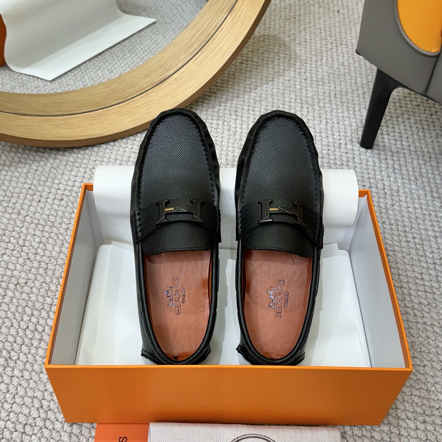Hermes Men's Black Leather Loafers with Sheepskin Lining, Sizes 38-46 3 i1743700491447 47 0 1