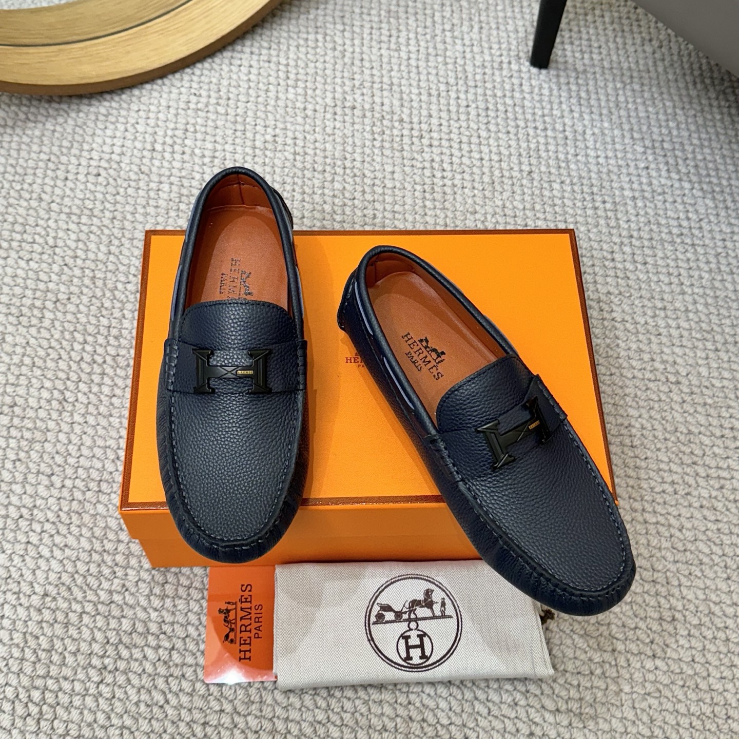 Hermes Men's Leather Loafers - Italian Calfskin, Comfortable Driving Shoes 1 Hermes Men's Leather Loafers - Italian Calfskin, Comfortable Driving Shoes