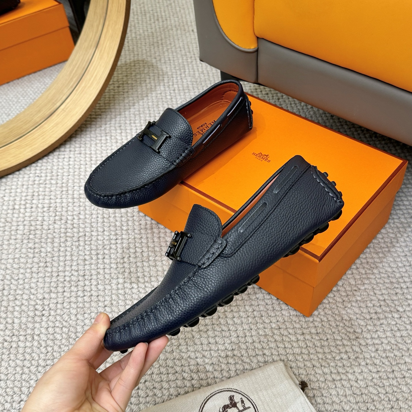 Hermes Men's Leather Loafers - Italian Calfskin, Comfortable Driving Shoes 5 i1743700515060 2541 0 3