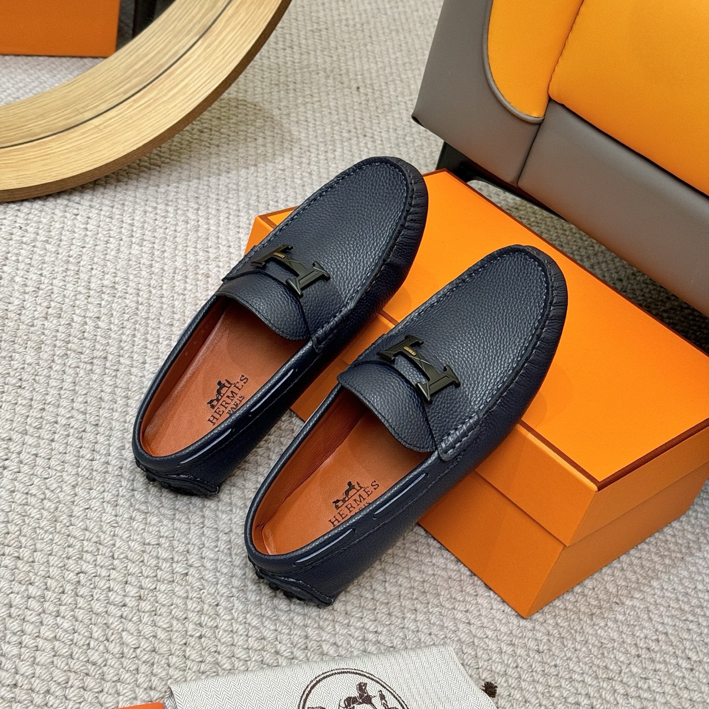 Hermes Men's Leather Loafers - Italian Calfskin, Comfortable Driving Shoes 9 i1743700515099 8415 0 7