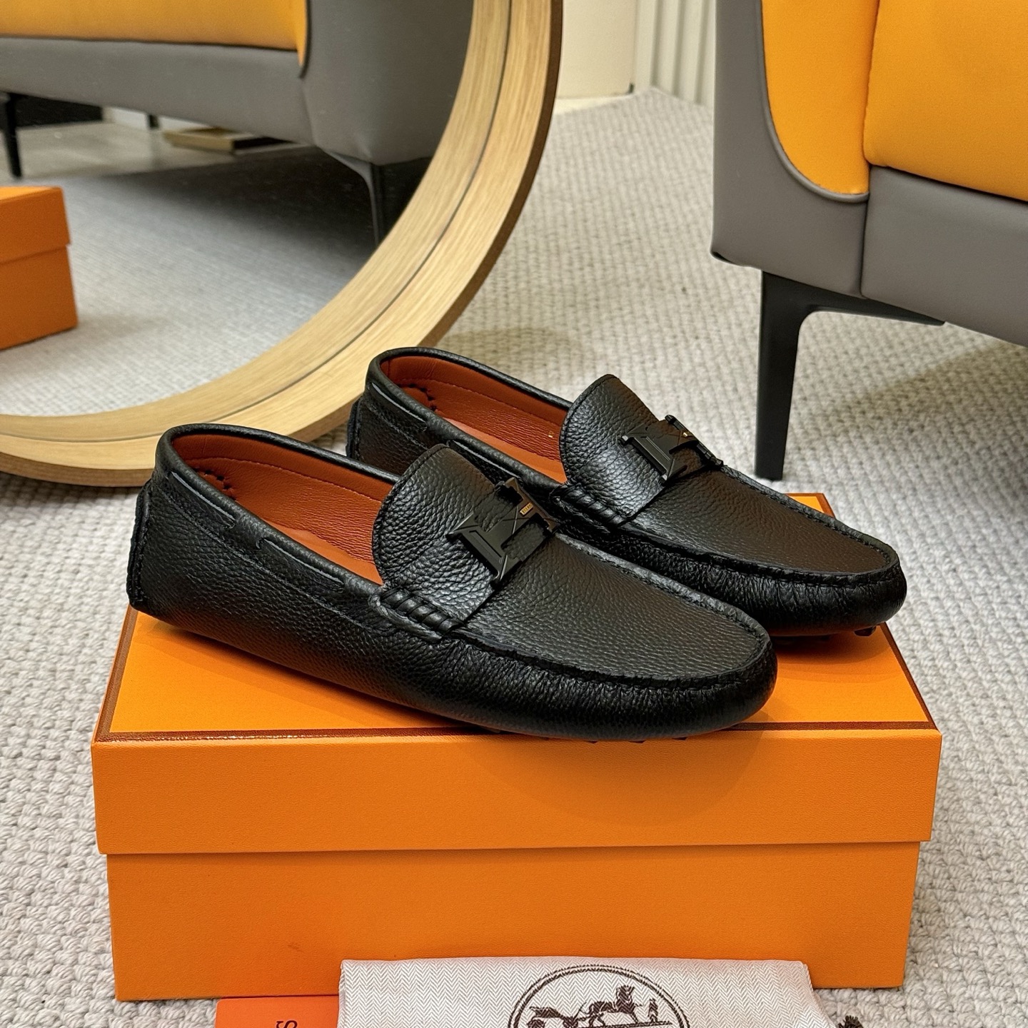 Hermes Men's Black Leather Loafers with Sheepskin Lining, Sizes 38-46 4 i1743700534199 134 0 2