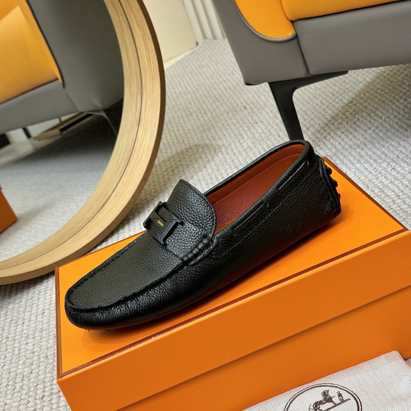 Hermes Men's Black Leather Loafers with Sheepskin Lining, Sizes 38-46 7 i1743700535005 2031 0 5