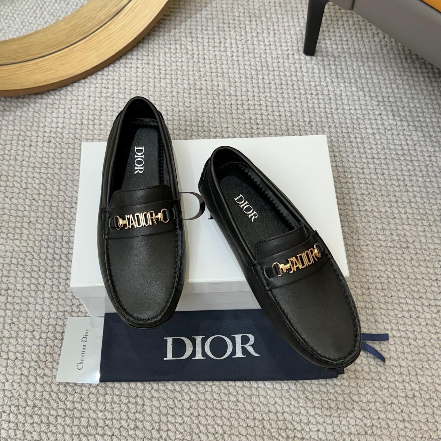 DIOR Men's Black Leather Loafers with Gold-Tone 'JADIOR' Buckle 1 DIOR Men's Black Leather Loafers with Gold-Tone 'JADIOR' Buckle