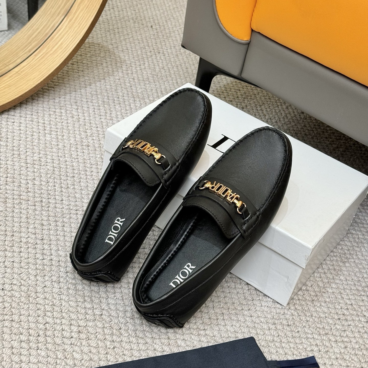 DIOR Men's Black Leather Loafers with Gold-Tone 'JADIOR' Buckle 9 i1743700632540 8535 0 7