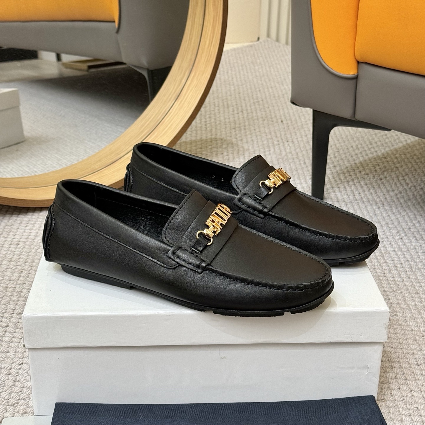 DIOR Men's Black Leather Loafers with Gold-Tone 'JADIOR' Buckle 4 i1743700632543 8087 0 2