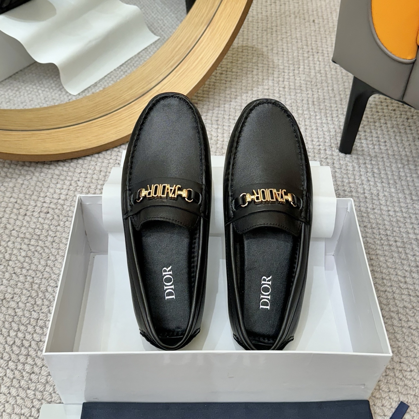 DIOR Men's Black Leather Loafers with Gold-Tone 'JADIOR' Buckle 3 i1743700634569 7407 0 1