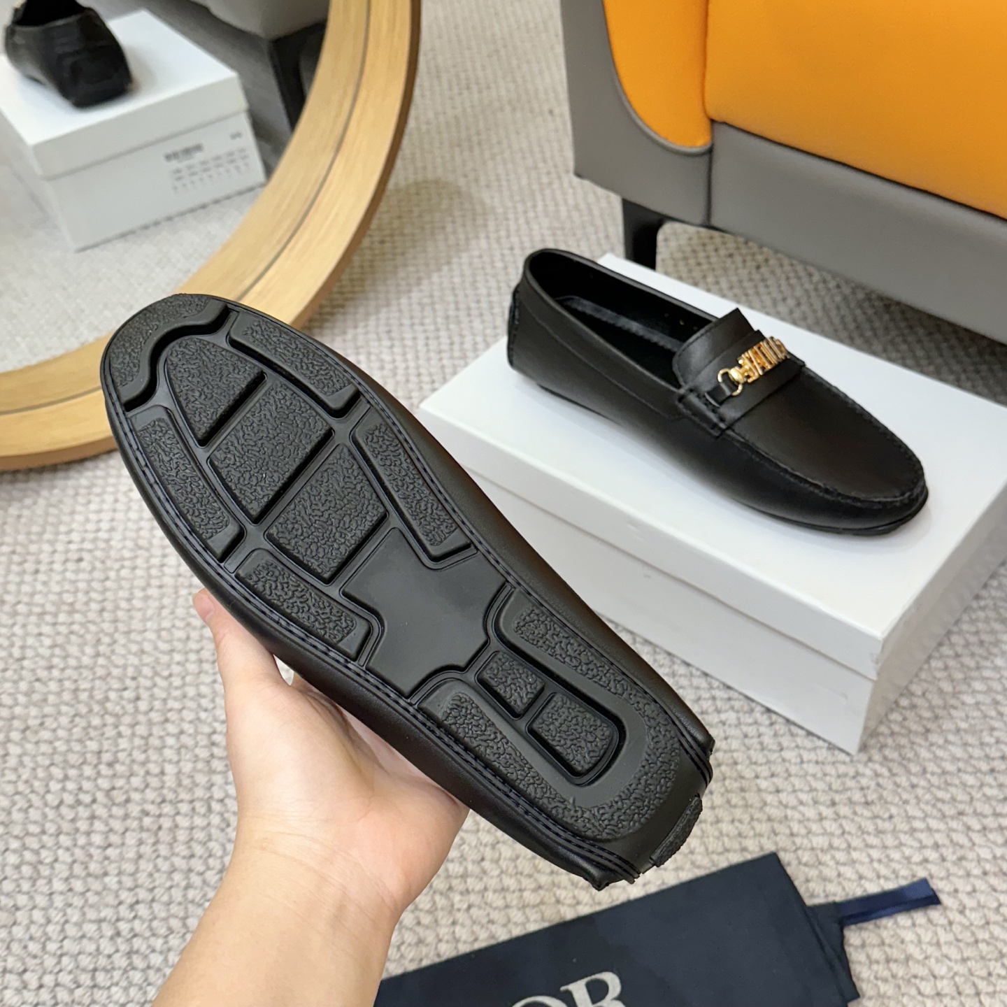 DIOR Men's Black Leather Loafers with Gold-Tone 'JADIOR' Buckle 8 i1743700634597 7400 0 6