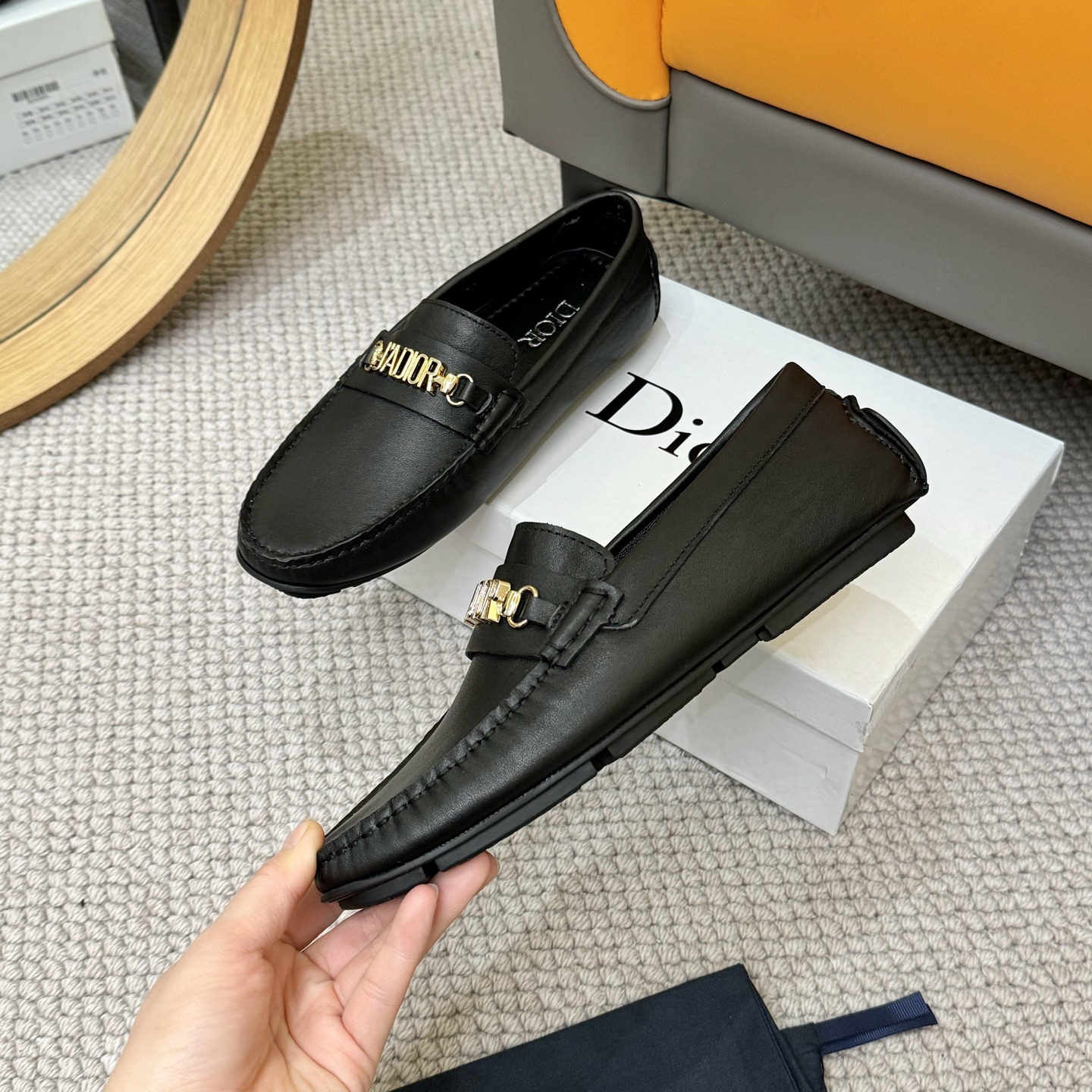 DIOR Men's Black Leather Loafers with Gold-Tone 'JADIOR' Buckle 5 i1743700634630 9512 0 3
