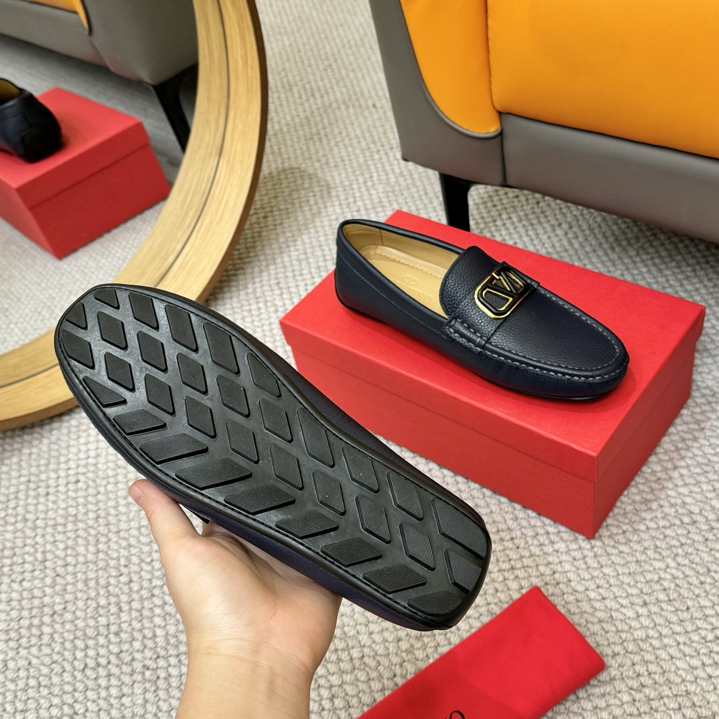 Valentino Men's Leather Loafers with Metal Logo - Business Casual Shoes 8 i1744399568090 7590 0 6