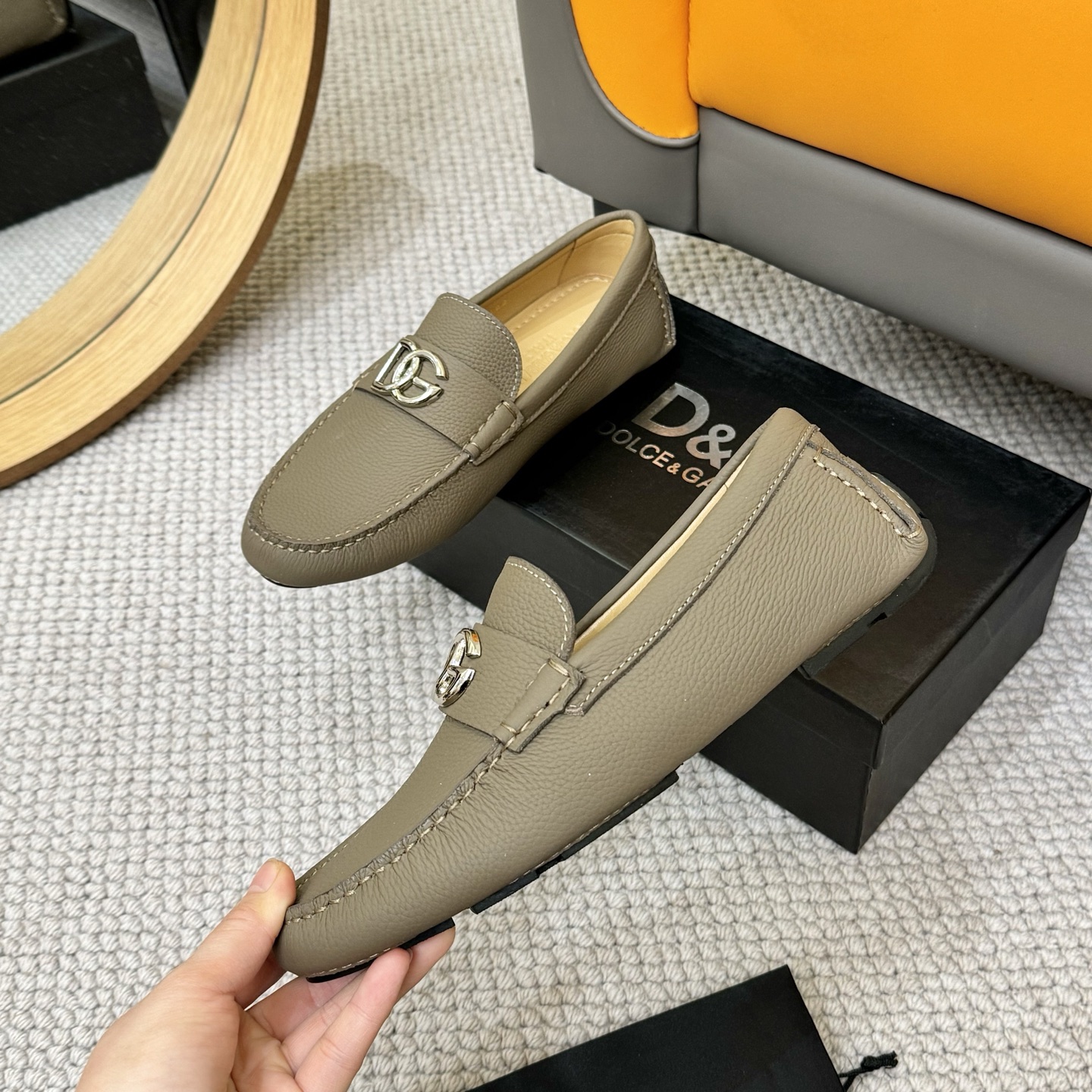 Dolce&Gabbana Leather Driving Moccasins With Metal D&G Logo in Gray 5 i1744399750453 3061 0 3