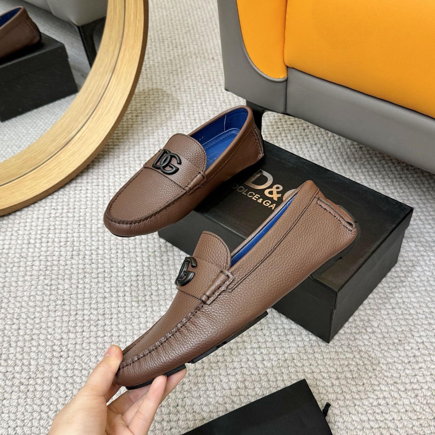 Dolce & Gabbana Leather Driving Moccasins Loafers with DG Logo in Brown 5 i1744399813704 6824 0 3