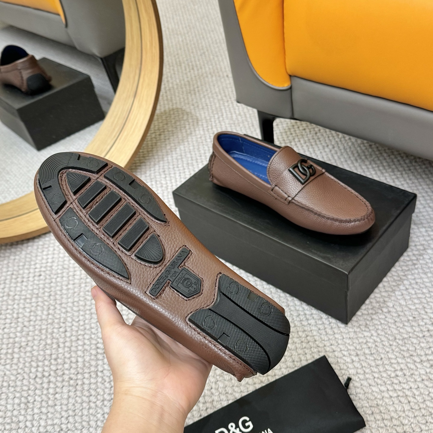 Dolce & Gabbana Leather Driving Moccasins Loafers with DG Logo in Brown 8 i1744399813743 751 0 6