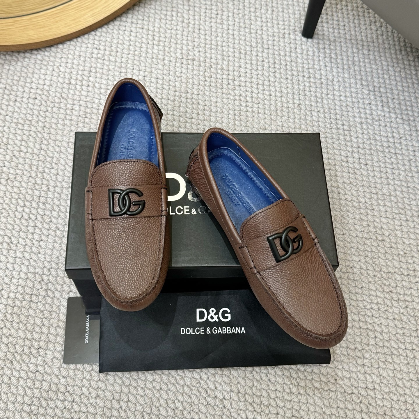 Dolce & Gabbana Leather Driving Moccasins Loafers with DG Logo in Brown