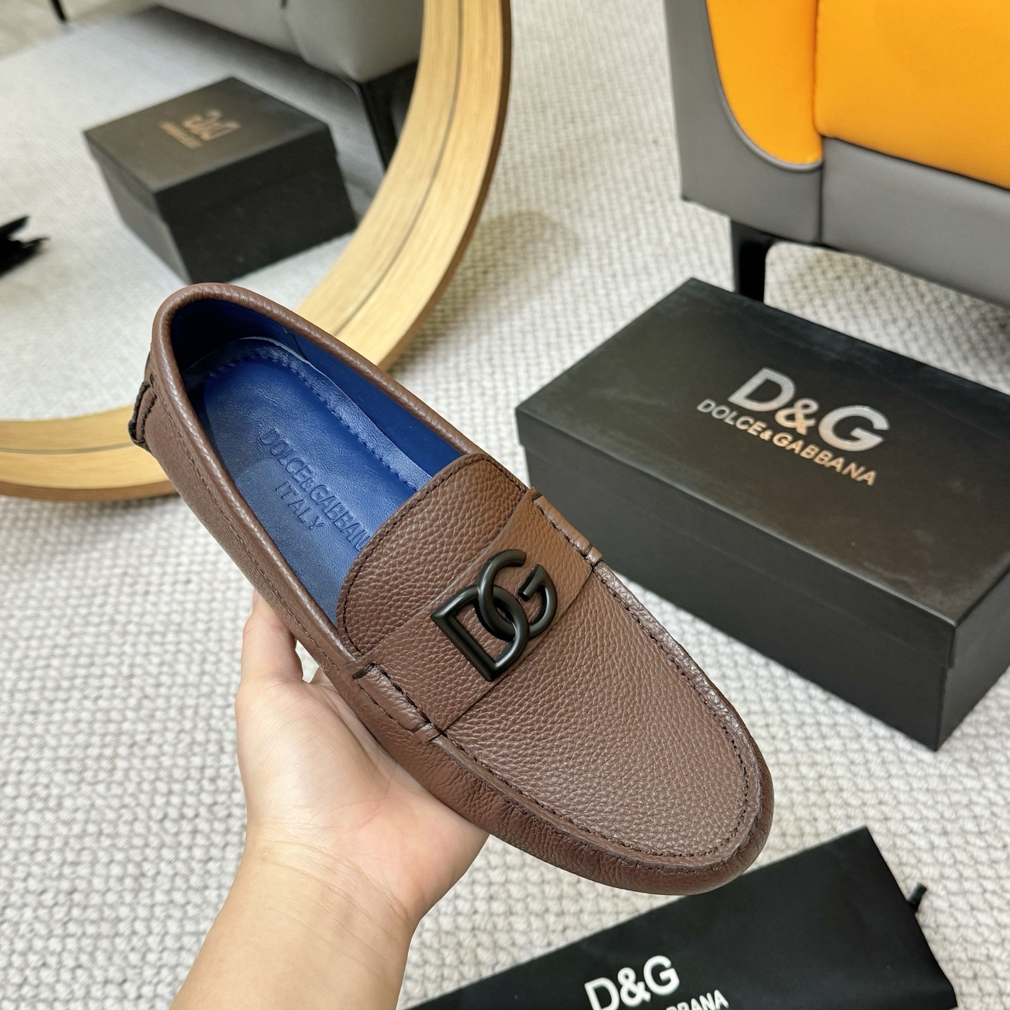 Dolce & Gabbana Leather Driving Moccasins Loafers with DG Logo in Brown 6 i1744399814438 8124 0 4