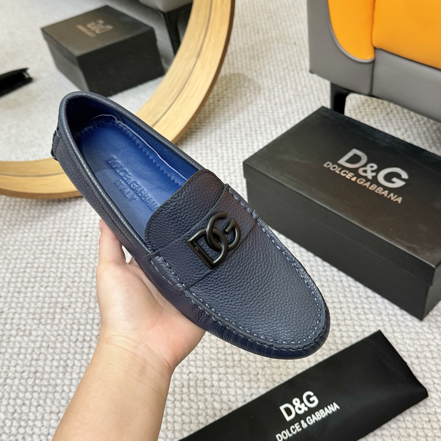 Dolce & Gabbana Men's Leather Driving Moccasins Loafers Shoes, Blue 6 i1744399829734 9476 0 4