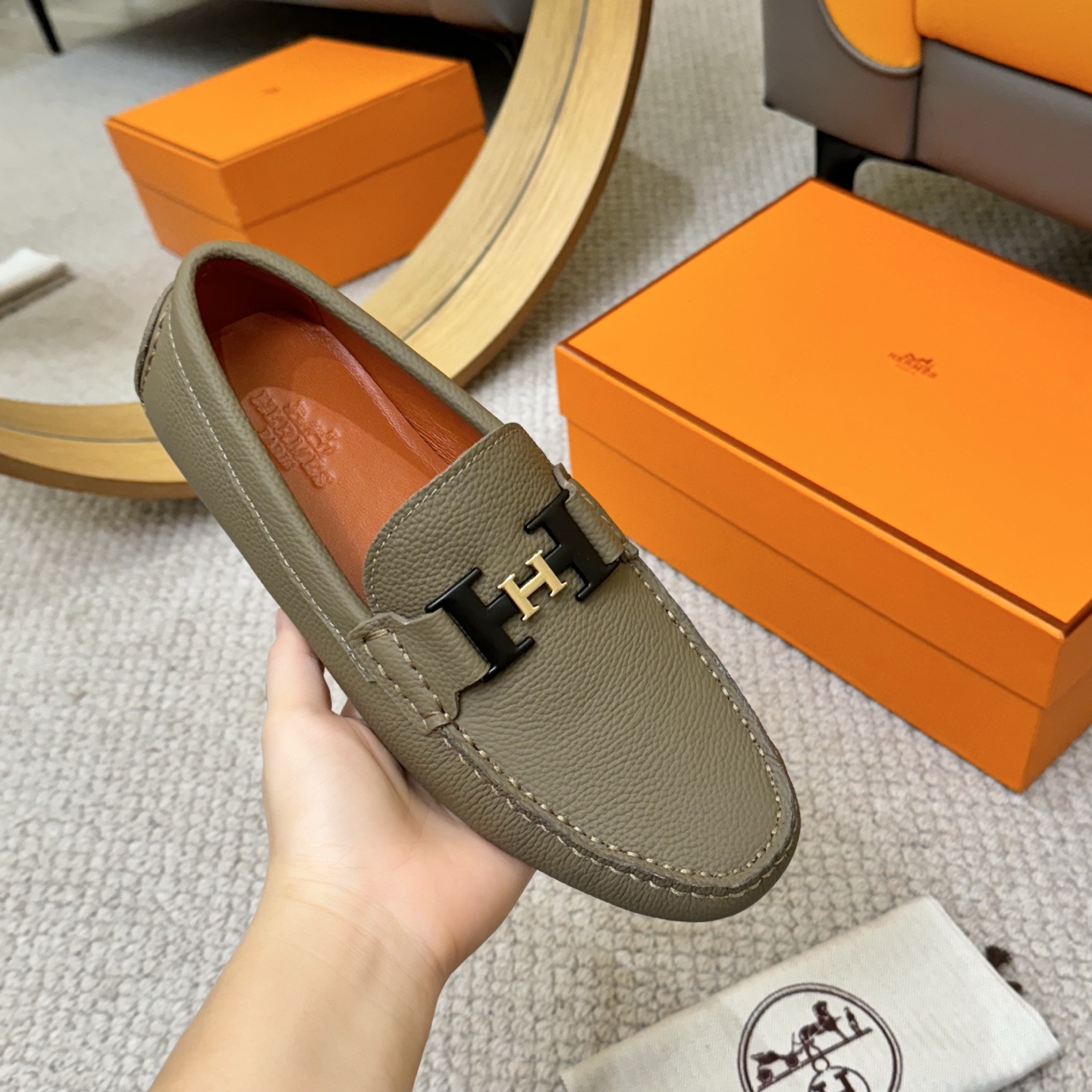 Hermes Men's Leather Loafers Casual Slip-On Shoes Size 38-46 6 i1752858630003 6218 0 4