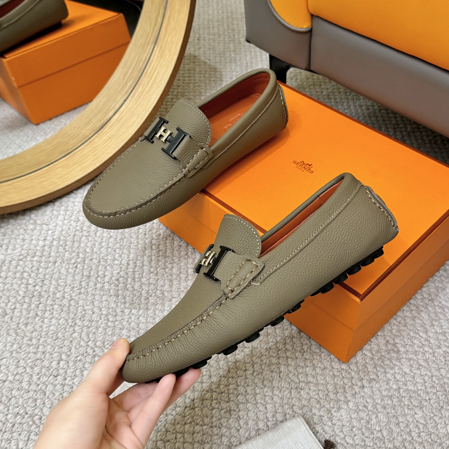 Hermes Men's Leather Loafers Casual Slip-On Shoes Size 38-46 5 i1752858630031 1562 0 3
