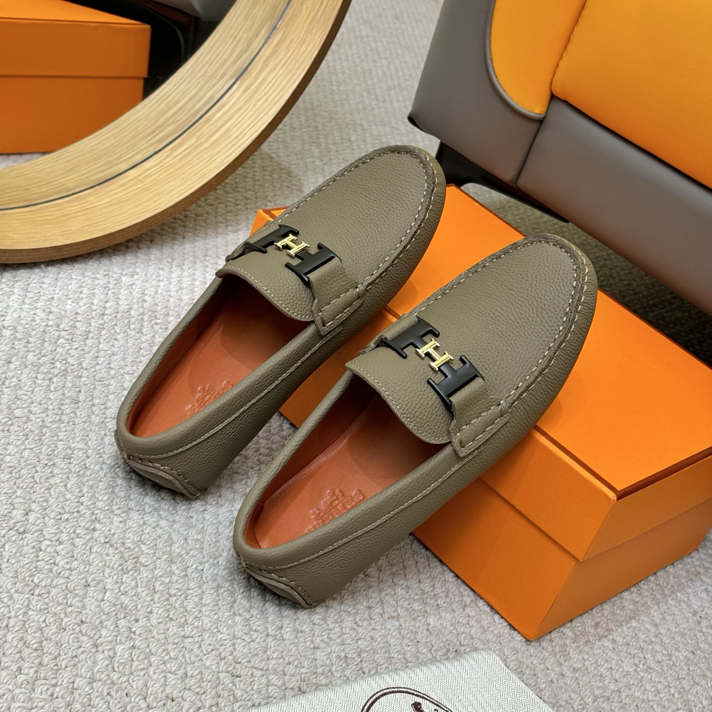 Hermes Men's Leather Loafers Casual Slip-On Shoes Size 38-46 9 i1752858634426 4668 0 7