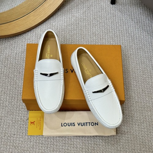 Louis Vuitton GLORIA White Leather Loafers, Monogram Detail, Comfortable 1 Louis Vuitton GLORIA White Leather Loafers, Monogram Detail, Comfortable