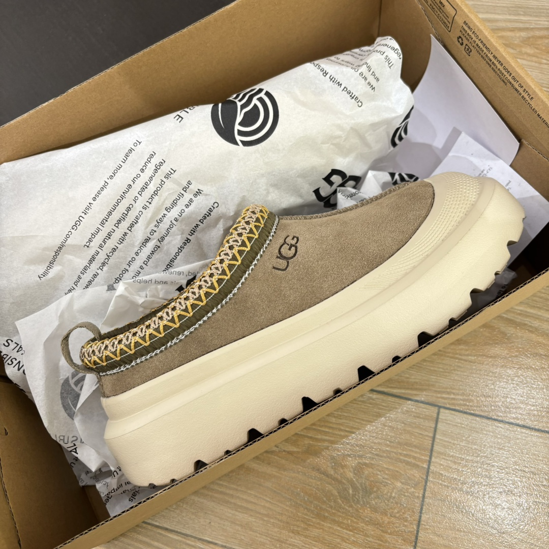 细节图  🔥双11预热特惠🔥CX专供 独家纯原【UGG】原价xx 塔斯曼 民族风🔥王一博同款厚底民族风一脚蹬塔斯曼,运动底与民族风完美搭配颜色:栗色白底.