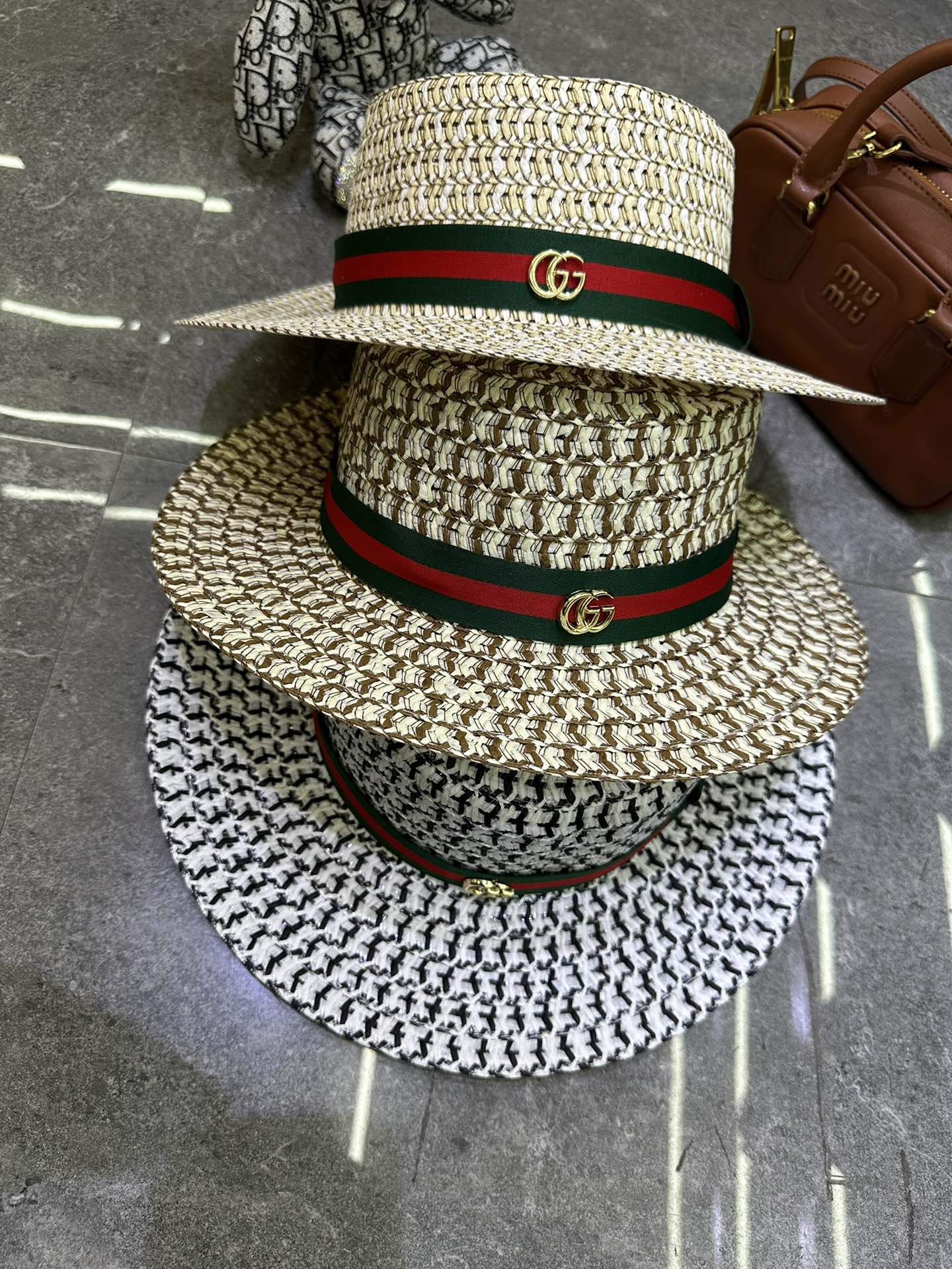 🎀Gucci 草编手工爆款钩针防晒平顶帽👒👒‼️🔥