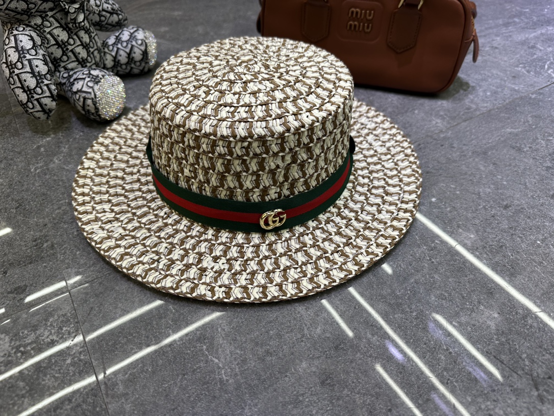 🎀Gucci 草编手工爆款钩针防晒平顶帽👒👒‼️🔥