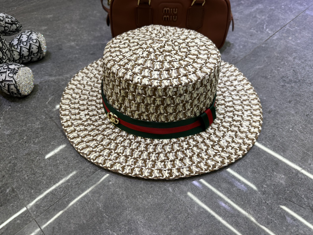 🎀Gucci 草编手工爆款钩针防晒平顶帽👒👒‼️🔥