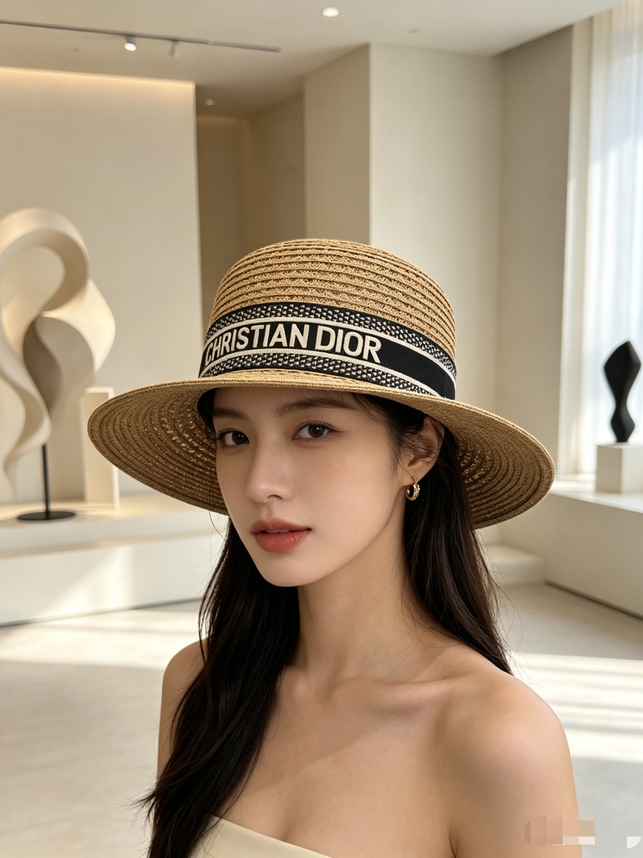 💛配防尘袋.  【DIOR迪奥】2026新款密织平顶盆帽草帽，遮阳又好搭，出街旅行单品