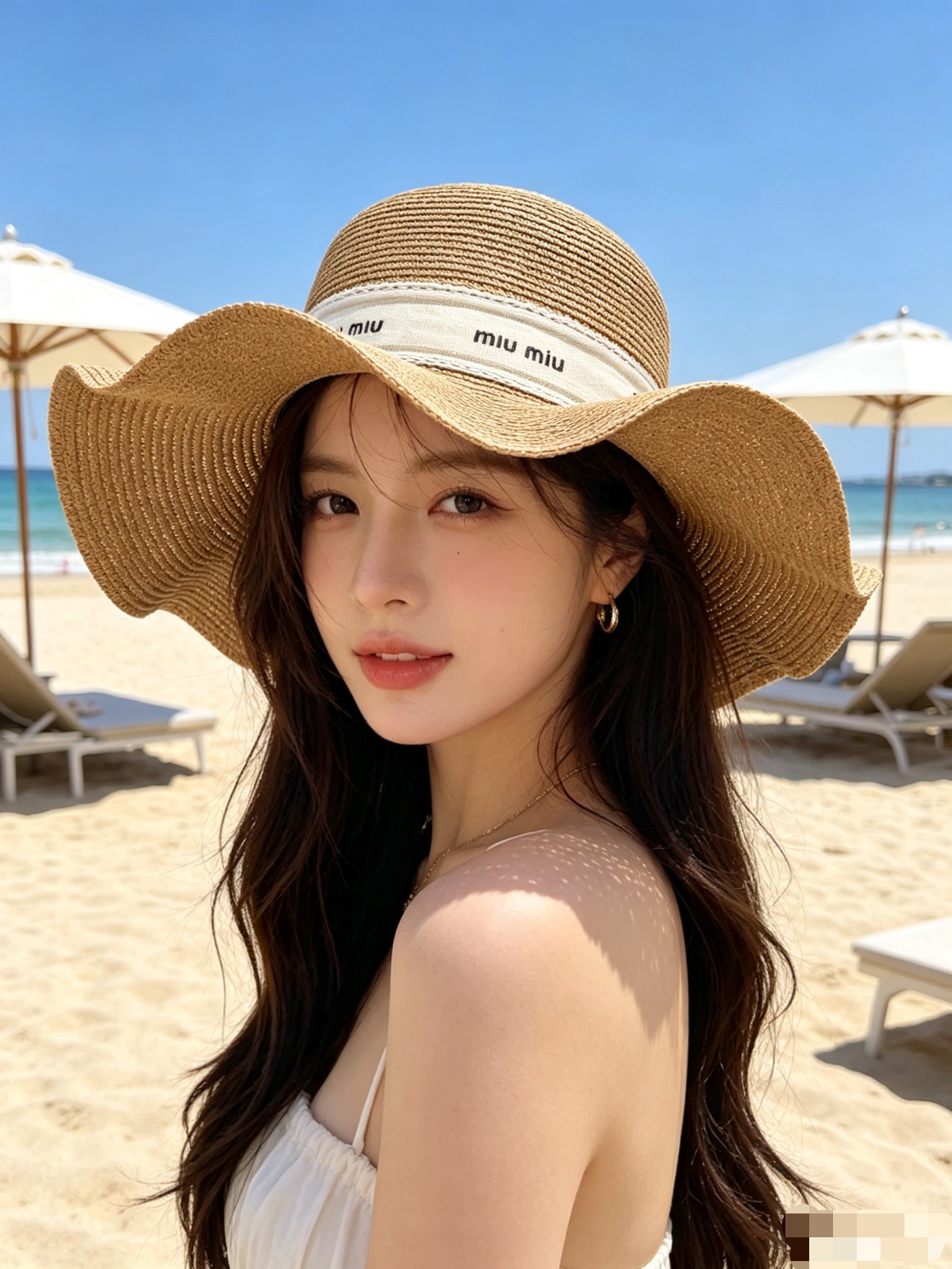 💛配防尘袋.  【MIUMIU缪缪】2026新款密织荷叶边织带大沿盆帽草帽，遮阳又好搭，出街旅行单品