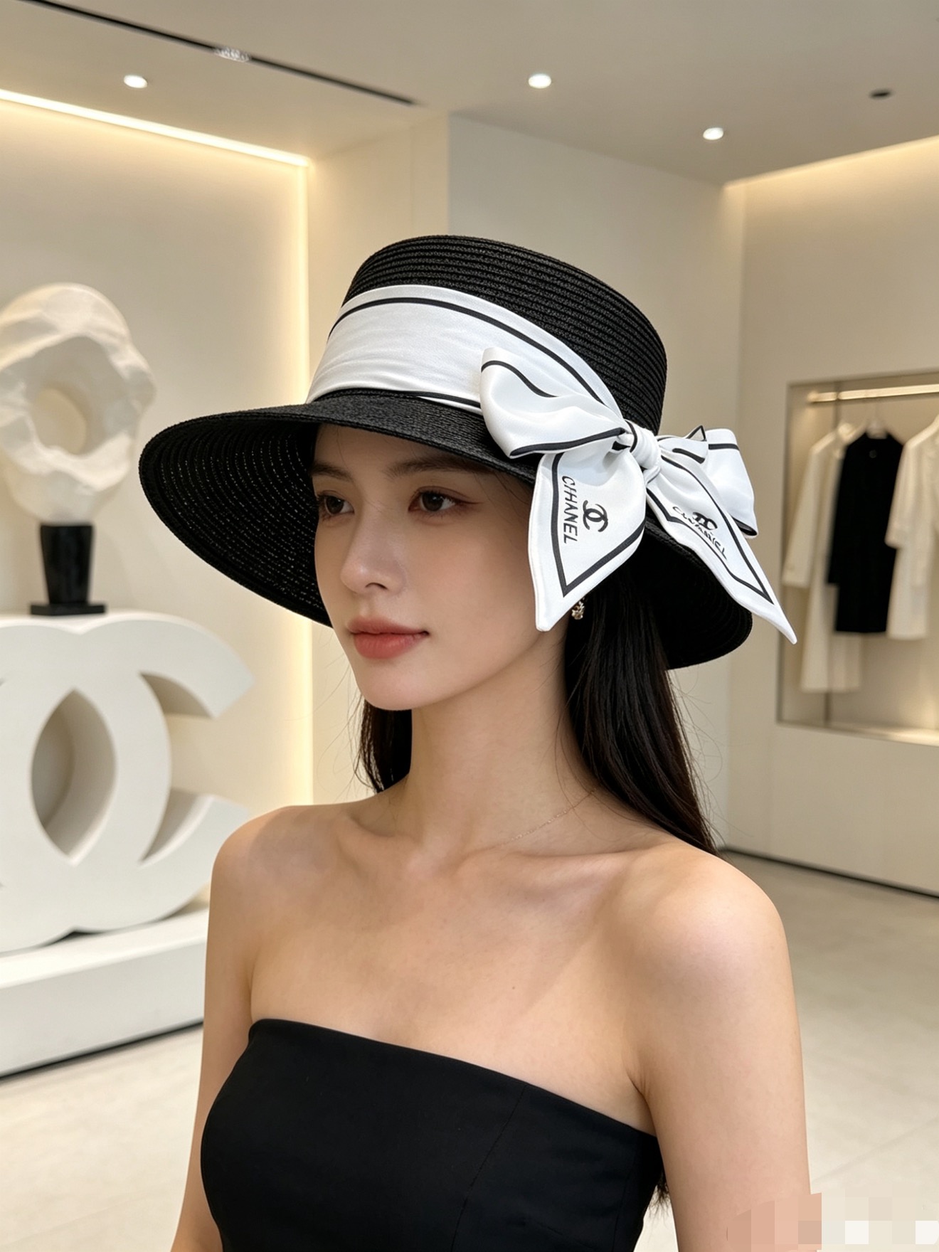 💛配防尘袋.  【CHANEL香奈儿】2026新款密织丝带平顶盆帽草帽，遮阳又好搭，出街旅行单品